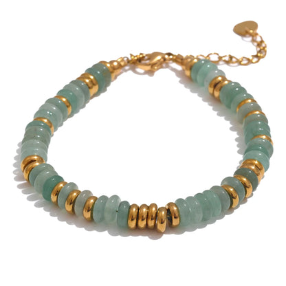 Pulseira Artesanal com Pedras Naturais Coloridas Aço Inoxidável