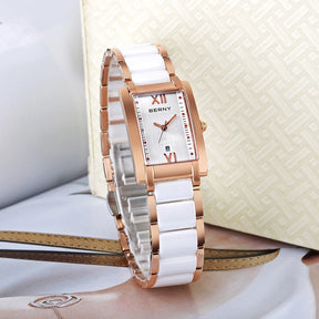 Relógio Feminino BERNY Retangular Cristal Safira - Vista Lateral - Lojas LA