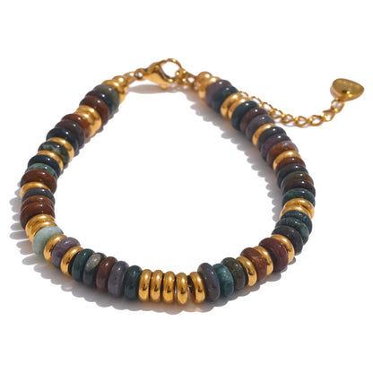 Pulseira Artesanal com Pedras Naturais Coloridas Aço Inoxidável