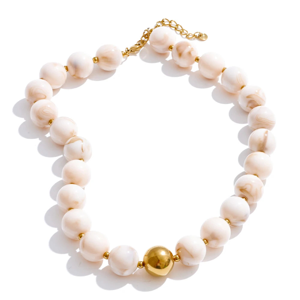 Conjunto Colar e Bracelete com Contas de Resina Coloridas
