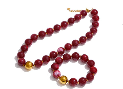 Conjunto Colar e Bracelete com Contas de Resina - Detalhe Fecho - Lojas LA