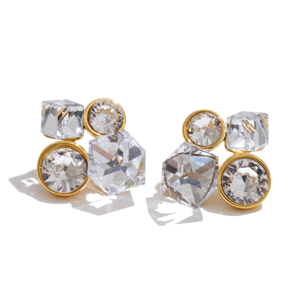 Brinco de Cristal Geométrico Feminino Aço Inoxidável Hipoalergênico - Lojas LA