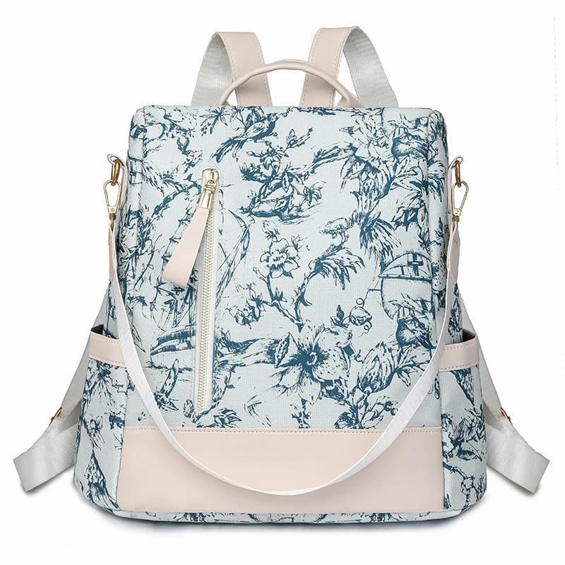 Detalhe zíper mochila feminina couro grande capacidade elegante