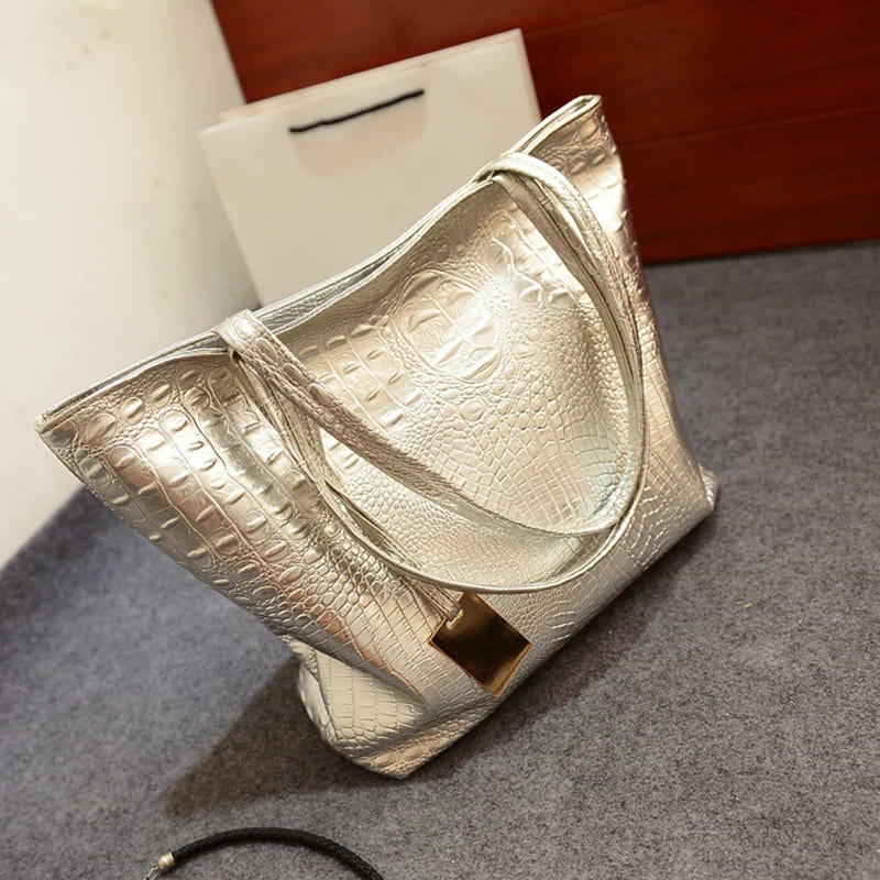 Bolsa de Couro Crocodilo Grande Capacidade - Versão Prata - Lojas LA