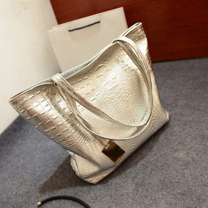 Bolsa de Couro Crocodilo Grande Capacidade - Versão Prata - Lojas LA