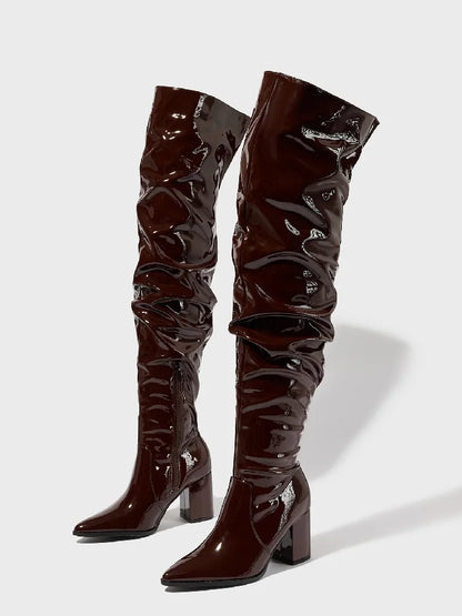 Bota Feminina Cano Alto Bico Fino Over the Knee - Versão Marrom - Lojas LA