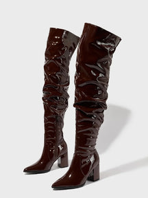 Bota Feminina Cano Alto Bico Fino Over the Knee - Versão Marrom - Lojas LA
