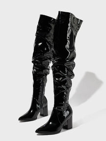Bota Feminina Cano Alto Bico Fino Over the Knee - Vista Lateral Preta - Lojas LA