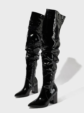 Bota Feminina Cano Alto Bico Fino Over the Knee - Vista Lateral Preta - Lojas LA