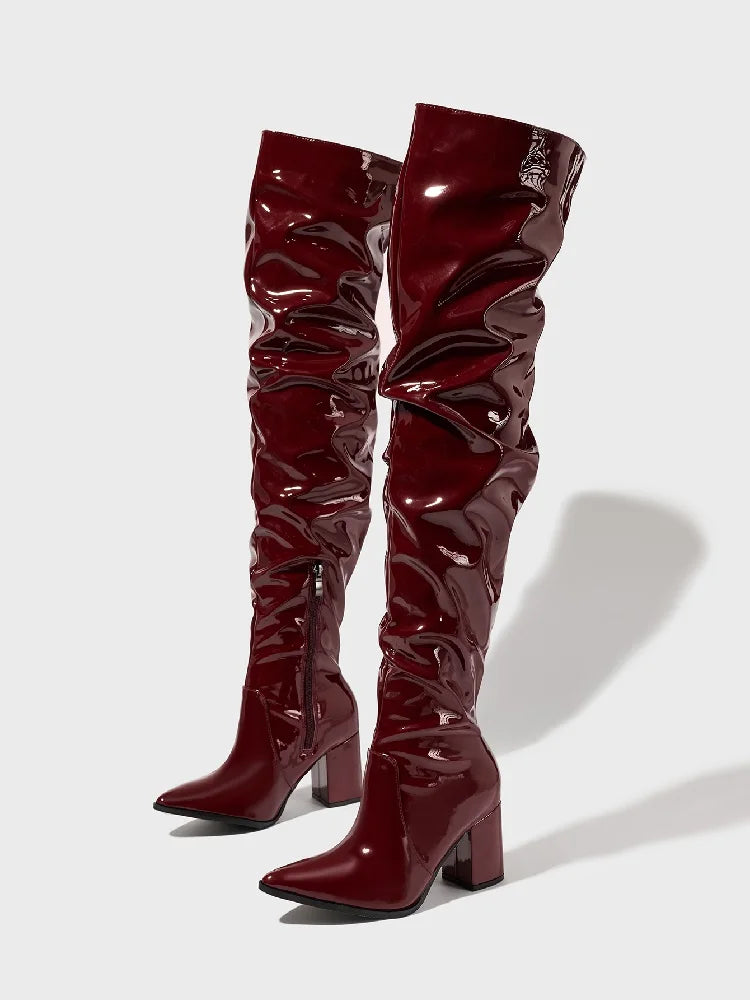 Bota Feminina Cano Alto Bico Fino Over the Knee - Versão Vermelha - Lojas LA