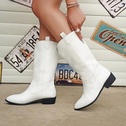 Bota Feminina Texana de Couro Cano Médio - Versão Branca - Lojas LA