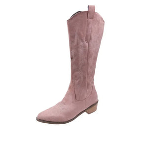 Bota Texana Feminina de Couro Salto Grosso Bordada - Versão Rosa Claro - Lojas LA