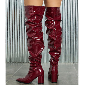 Bota Feminina Cano Alto Bico Fino Over the Knee - Versão Vinho - Lojas LA