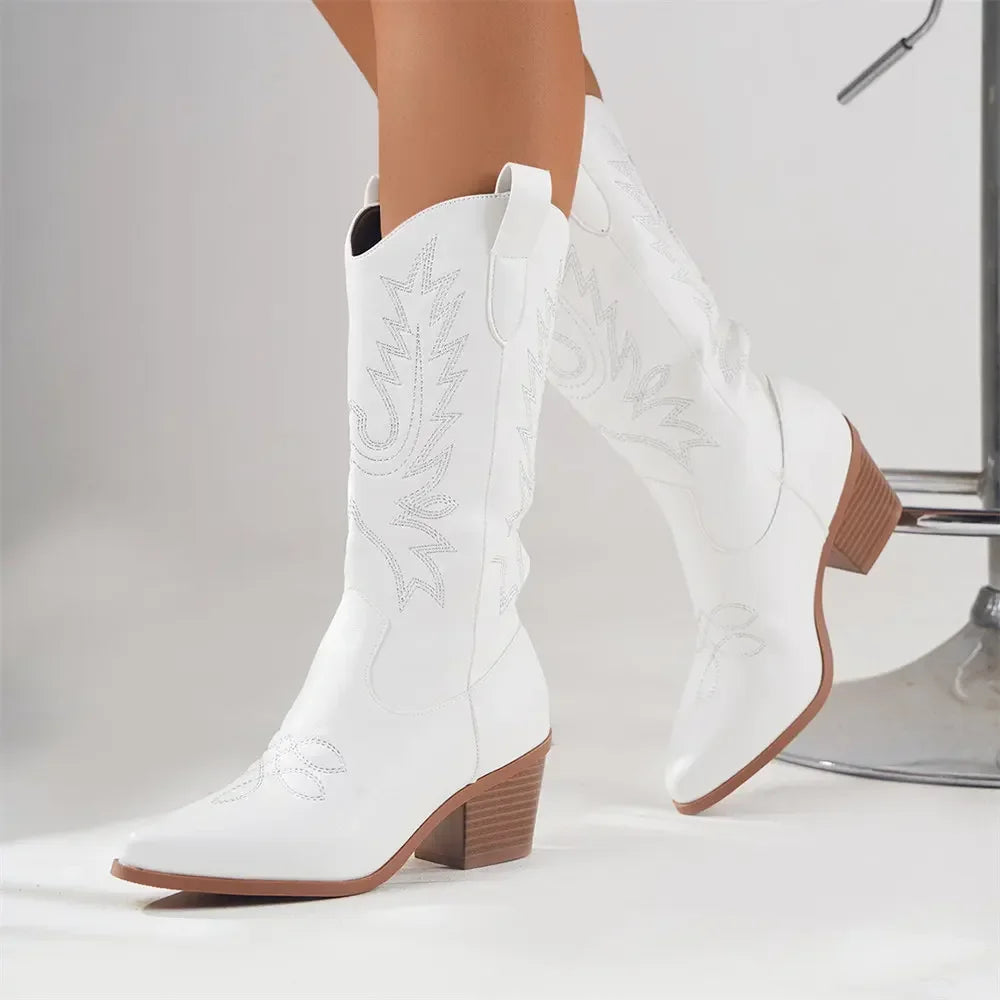 Bota Cowboy Feminina Vintage de Couro Premium - Versão Branca - Lojas LA