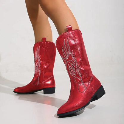 Bota Feminina Texana de Couro Cano Médio - Versão Vermelha - Lojas LA