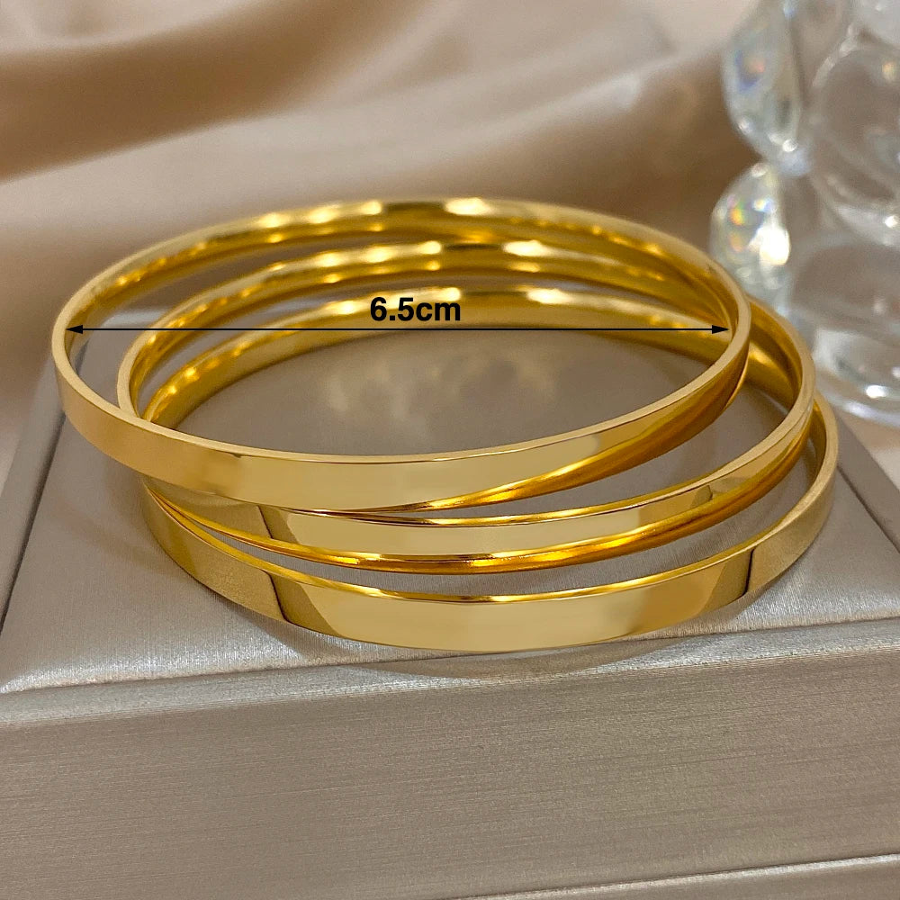 Pulseira Bracelete Feminino Banho 18K Aço Inoxidável Kit 3 Peças - Versão Dourada - Lojas LA