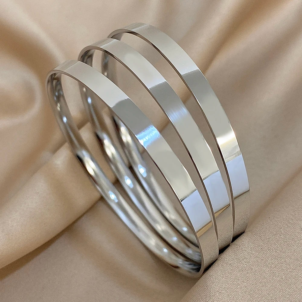 Pulseira Bracelete Feminino Banho 18K Aço Inoxidável Kit 3 Peças - Versão Prata - Lojas LA