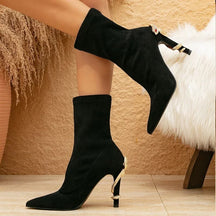 Bota Preta Cano Curto Feminina Salto Alto Fino