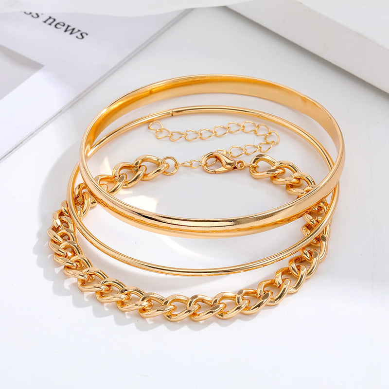 Pulseira Bracelete Feminino de Metal Premium Três Peças