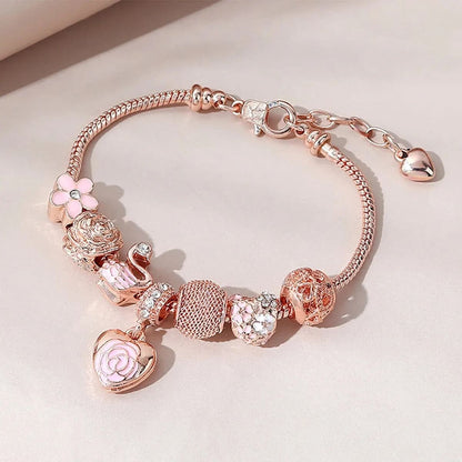 Pulseira Coração Delicada Feminina Cobre Dourado Rosê - Vista Principal - Lojas LA