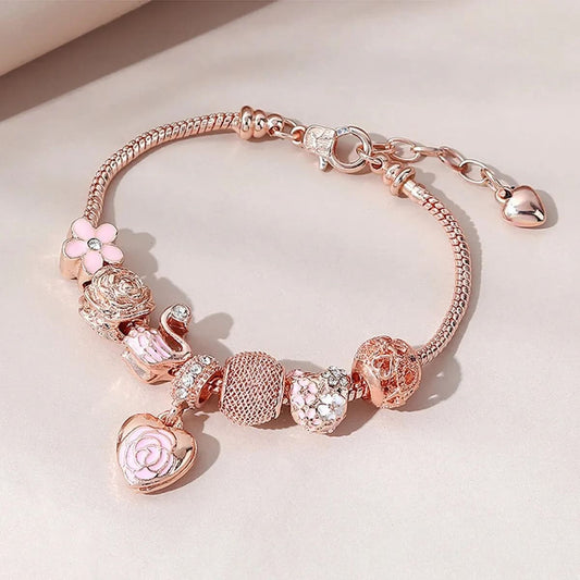 Pulseira Coração Delicada Feminina Cobre Dourado Rosê - Vista Principal - Lojas LA