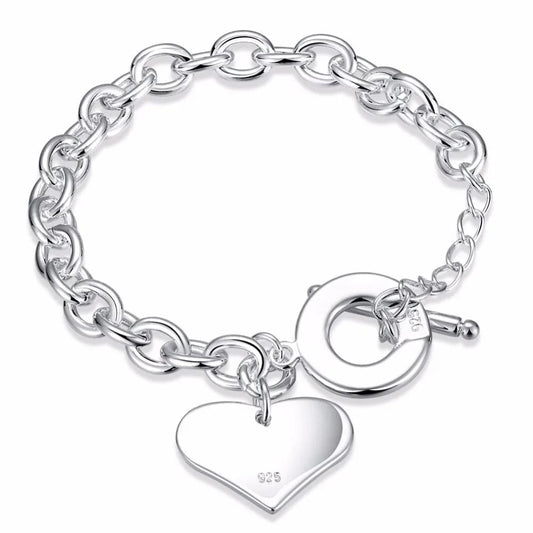 Pulseira Prata 925 Esterlina Coração Feminina - Vista Principal - Lojas LA