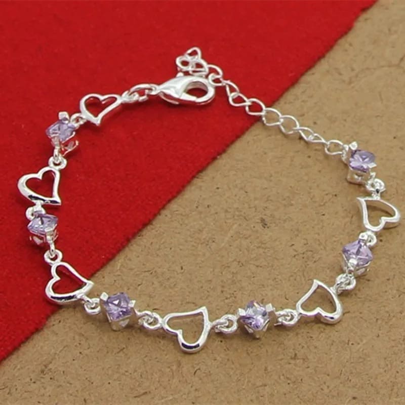Pulseira Zircônia Cristal Coração Roxo Feminina - Vista Principal - Lojas LA
