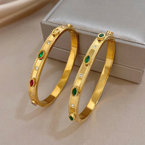 Pulseira Bracelete Feminino Vintage Zircônia Premium Dourado - Detalhe Pedras - Lojas LA