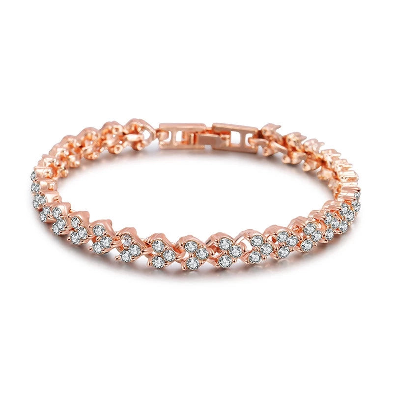 Pulseira de Cristal Romano Feminina Prata Dourada e Rosê - Detalhe Cristal - Lojas LA