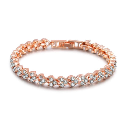 Pulseira de Cristal Romano Feminina Prata Dourada e Rosê - Detalhe Cristal - Lojas LA