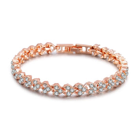 Pulseira de Cristal Romano Feminina Prata Dourada e Rosê - Detalhe Cristal - Lojas LA