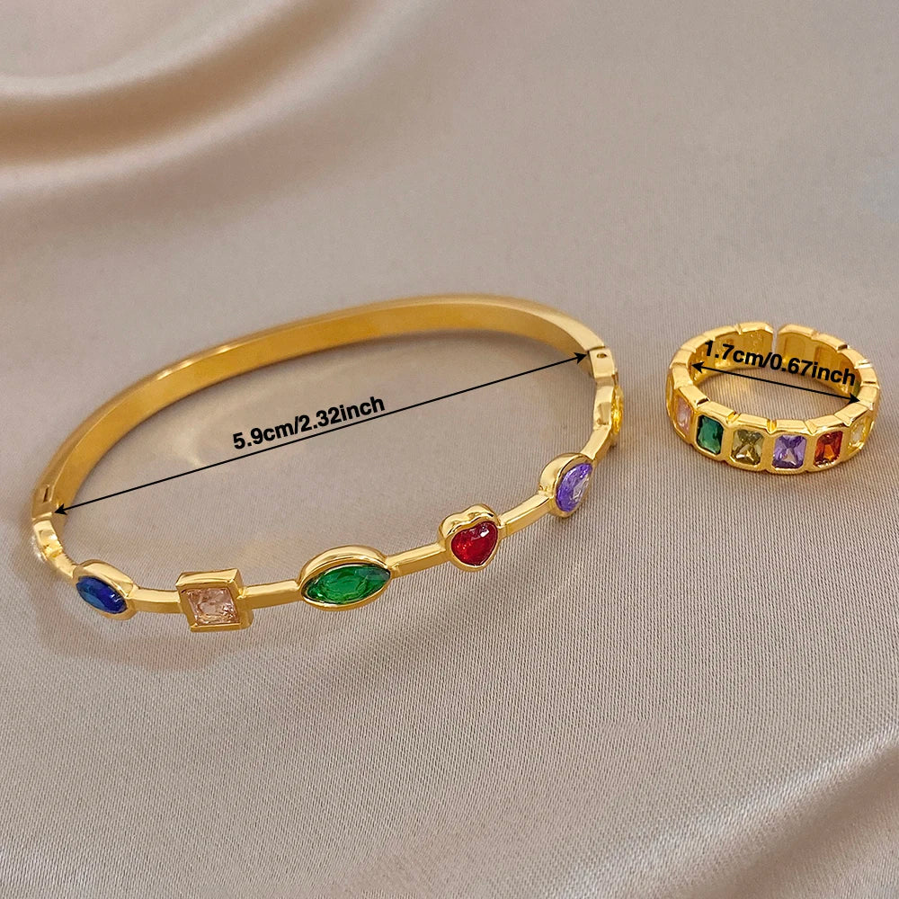 Pulseira Feminina Dourada Zircônia com Anel de Pedras - Detalhe Pedras - Lojas LA
