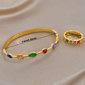 Pulseira Feminina Dourada Zircônia com Anel de Pedras - Detalhe Pedras - Lojas LA