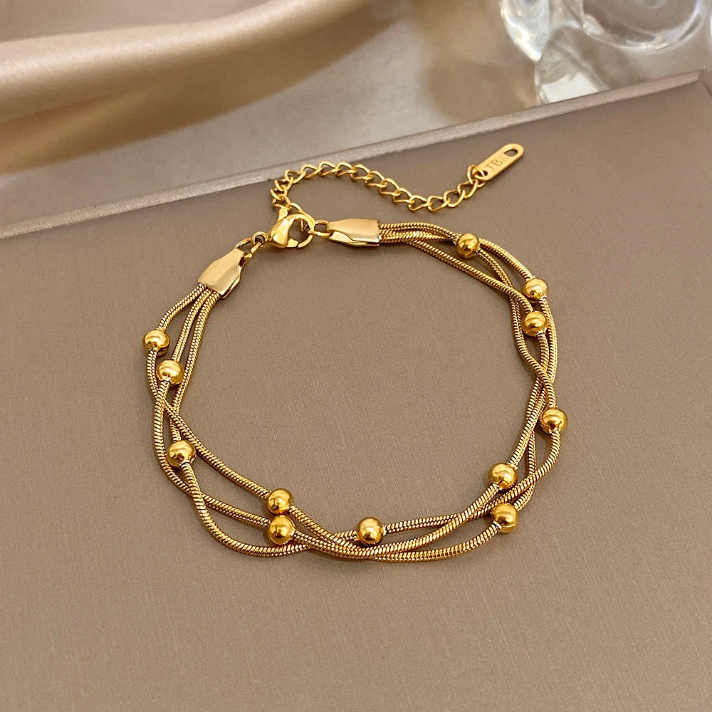 Pulseira Feminina Aço Inoxidável Ajustável 3 em 1 Dourado - Detalhe Dourado - Lojas LA