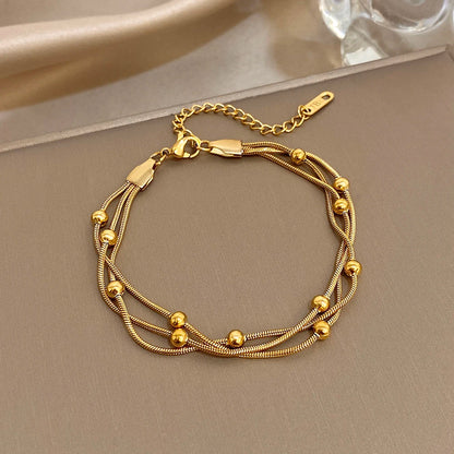 Pulseira Feminina Aço Inoxidável Ajustável 3 em 1 Dourado - Detalhe Dourado - Lojas LA