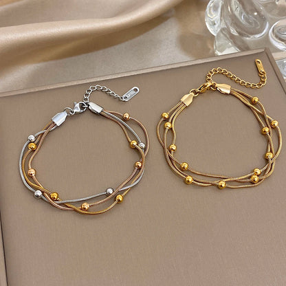 Pulseira Feminina Aço Inoxidável Ajustável 3 em 1 Dourado Prata - Vista Principal - Lojas LA