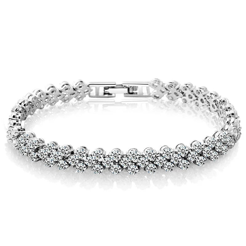 Pulseira de Cristal Romano Feminina Prata Dourada e Rosê - Versão Dourada - Lojas LA