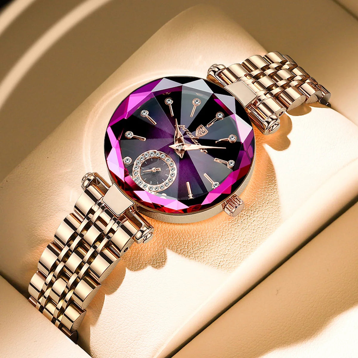 Relógio de Pulso Feminino Elegante Alta Qualidade - Versão Dourado e Roxo - Lojas LA