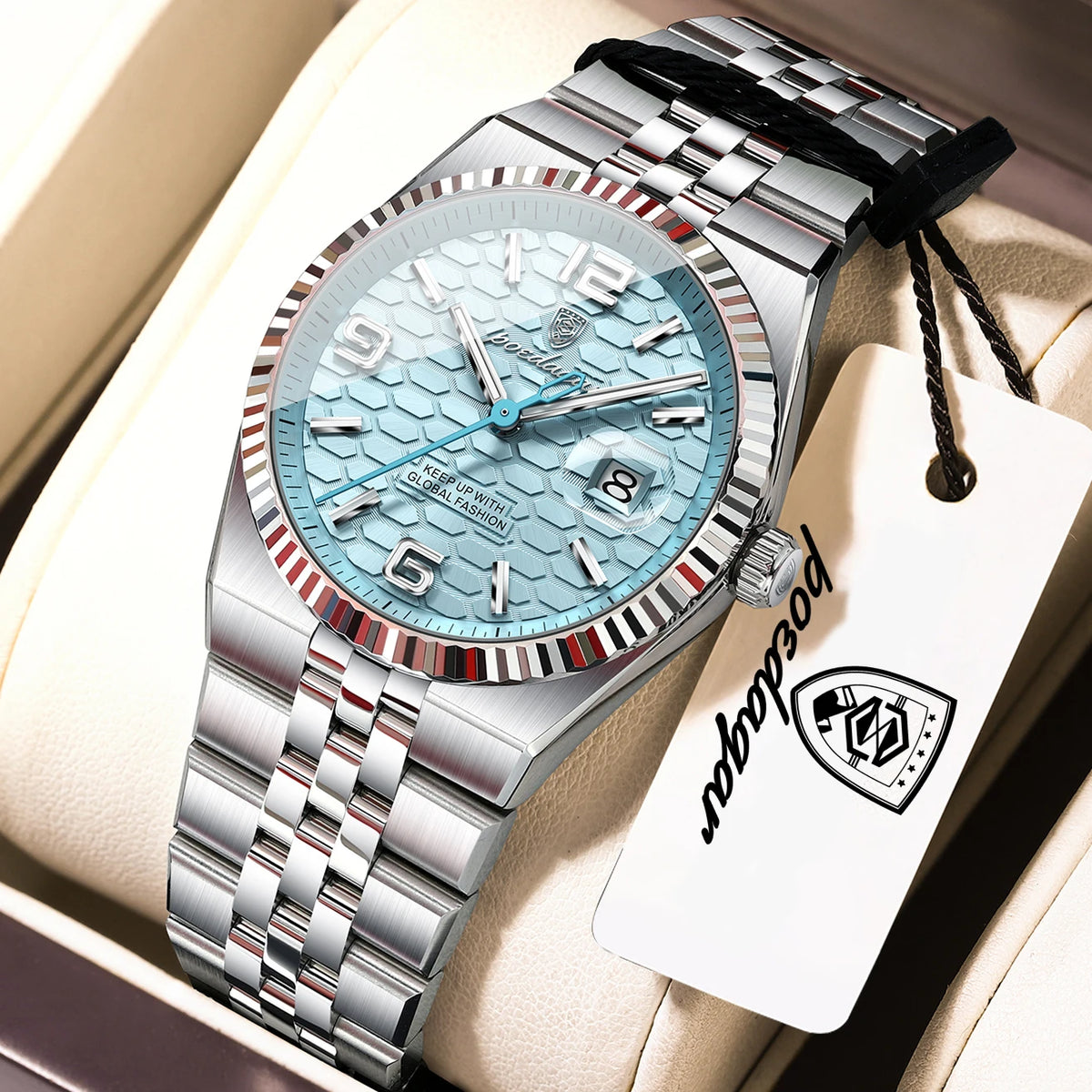 Relógio de Pulso Feminino Elegante Prata e Azul Claro - Lojas LA