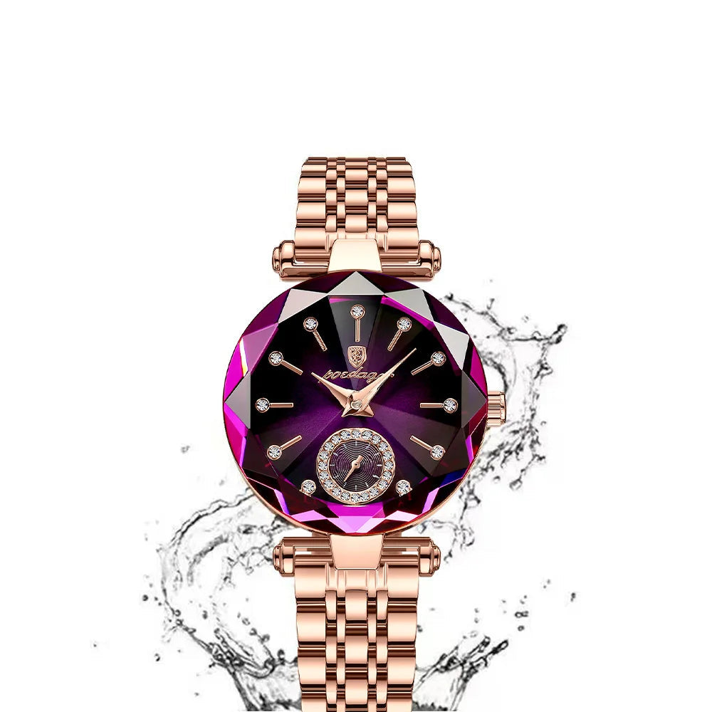 Relógio de Pulso Feminino Elegante Alta Qualidade - Detalhe Dourado e Roxo - Lojas LA