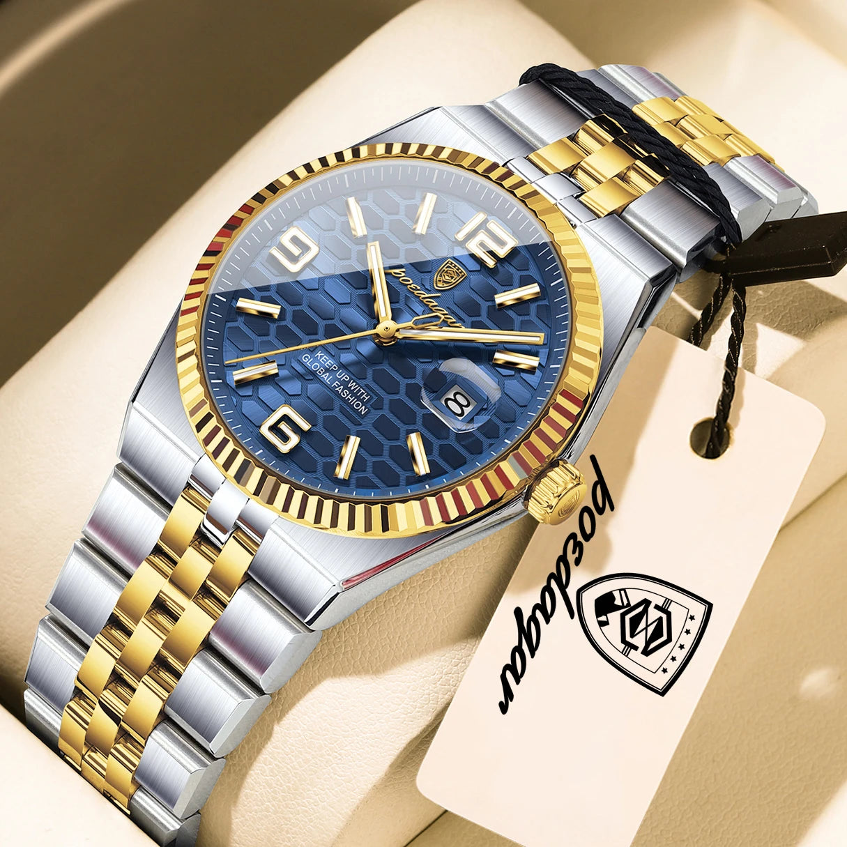 relógio feminino prata e dourado com azul escuro