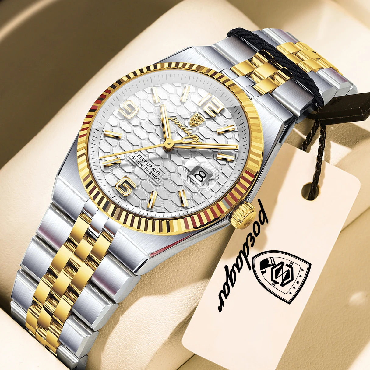 relógio feminino prata e dourado com branco