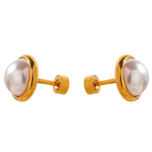 Brinco de Pérola Vintage Clássico Feminino Dourado - Vista Principal - Lojas LA