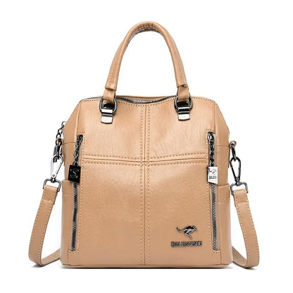 Detalhe zíper mochila feminina couro multifunções resistente