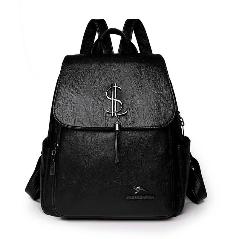 Mochila feminina couro macio preta — design minimalista Lojas LA