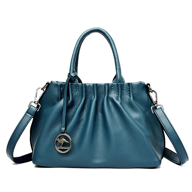 Bolsa de Couro Genuíno Crossbody Grande Capacidade - Detalhe Fechamento - Lojas LA