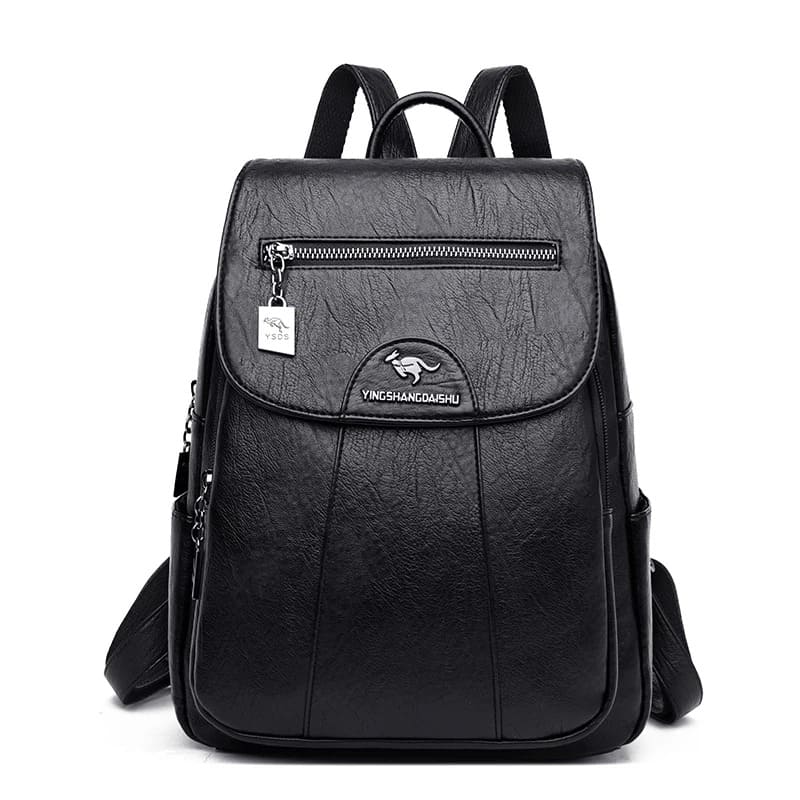 Detalhe zíper mochila feminina couro grande capacidade reforçado