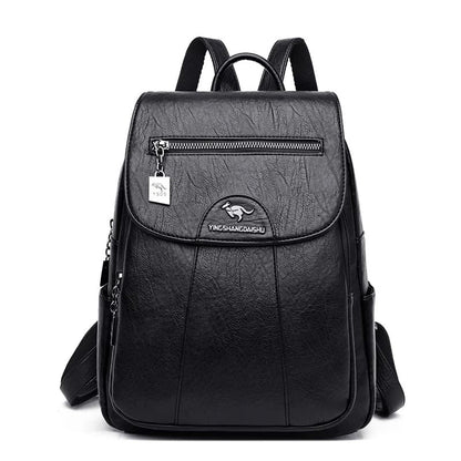 Detalhe zíper mochila feminina couro grande capacidade reforçado