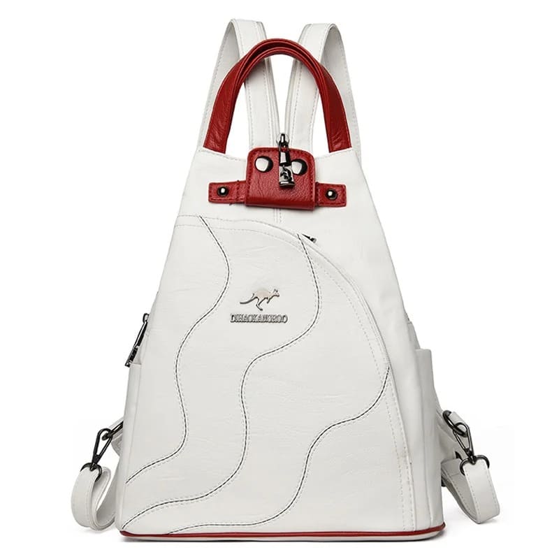 Detalhe zíper mochila feminina couro vintage retrô