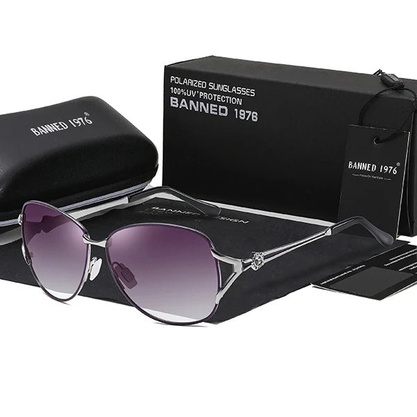 Óculos de Sol Feminino Polarizado Armação Metal Luxuosa - Versão Preta - Lojas LA